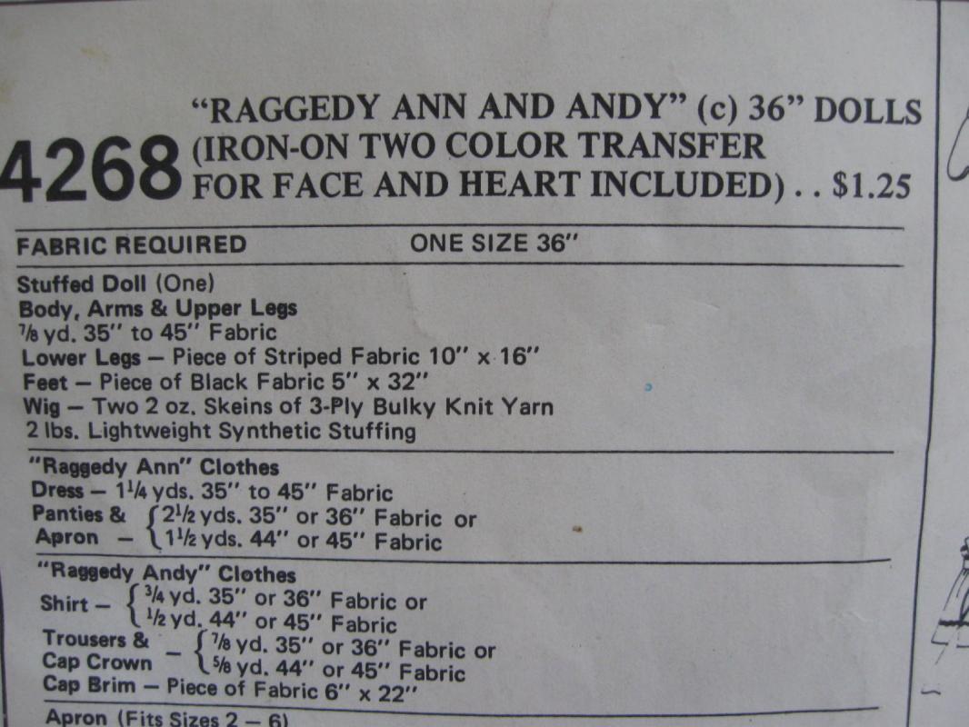 New Vintage McCall''s 4268 Raggedy Ann & Andy 36
