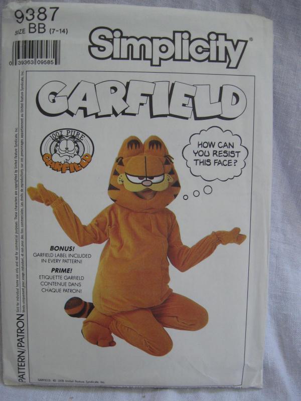 New Vintage Simplicity 9387 Boy's & Girl's Garfield Halloween Costume Sewing Pattern