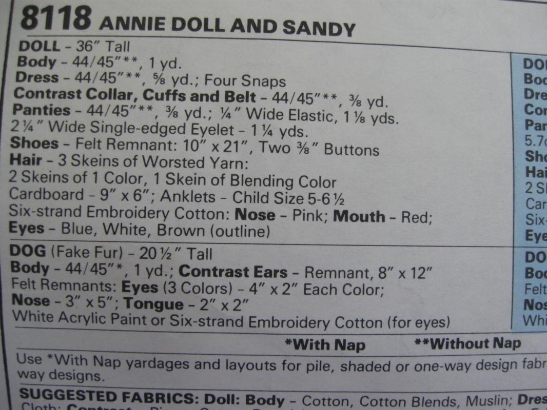 New Vintage McCall''s 8118 Little Orphan Annie & Sandy Dolls 36