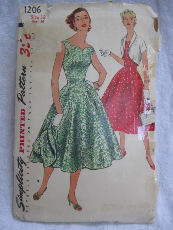 Vintage Simplicity 1206 Misses' Gathered Dress Bolero Jacket Sewing Pattern 1950's Size 18
