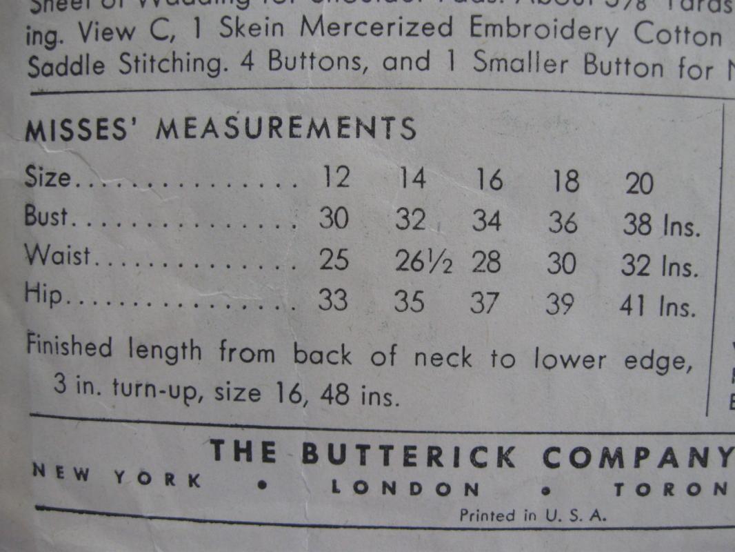 Vintage Butterick 4610 Misses' One Piece Dress Sewing Pattern 1940's 1950's Size 18