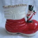 Vintage Toy Soldier Santa Boot Christmas Planter Or Candy Cane Pen Pencil Holder