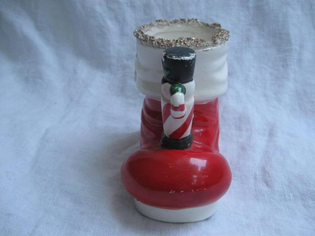 Vintage Toy Soldier Santa Boot Christmas Planter Or Candy Cane Pen Pencil Holder