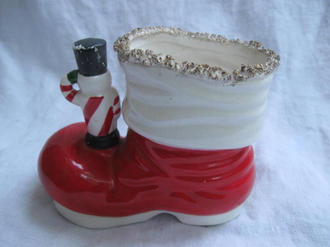Vintage Toy Soldier Santa Boot Christmas Planter Or Candy Cane Pen Pencil Holder