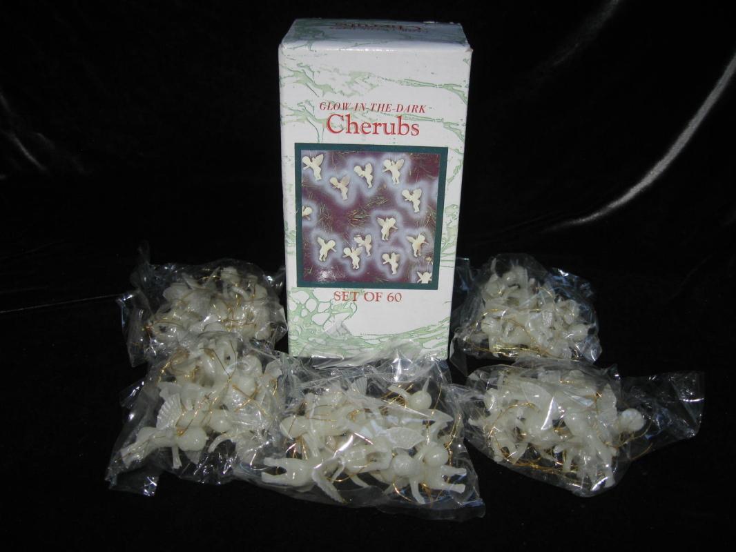 60 Luminous Glow In The Dark Angels Cherubs Feather Christmas Tree Ornaments In Original Box
