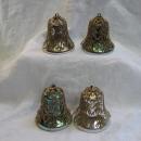 4 Vintage Plastic Bells With Filligree Covers Christmas Tree Ornaments