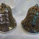 4 Vintage Plastic Bells With Filligree Covers Christmas Tree Ornaments