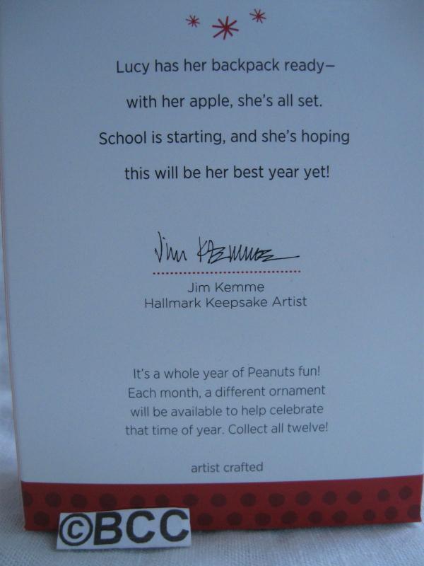 Hallmark 2013 All Set For School Lucy 2nd In Peanuts Series Christmas Keepsake Ornament Exclusive