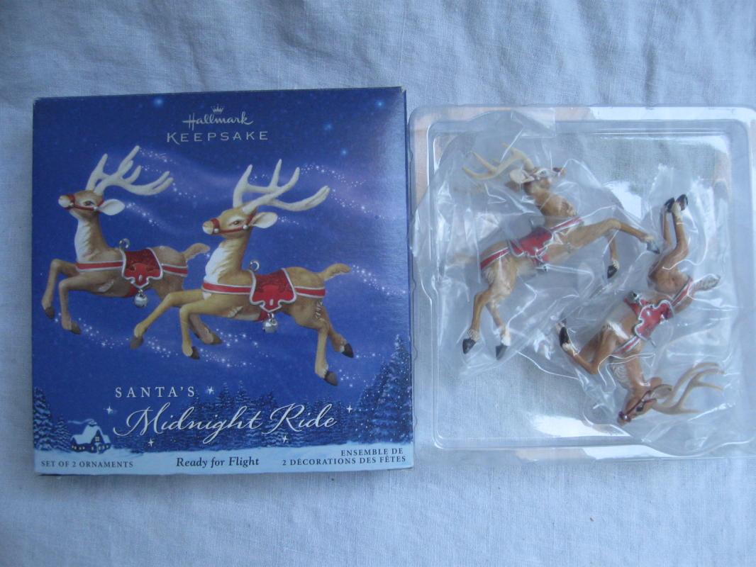 Hallmark 2005 Santa's Midnight Ride Ready For Flight Set of 2 Keepsake Christmas Tree Ornaments