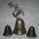 Silverplated Reindeer Filigree Bell + 2 Bell Ornaments International Silver Co.