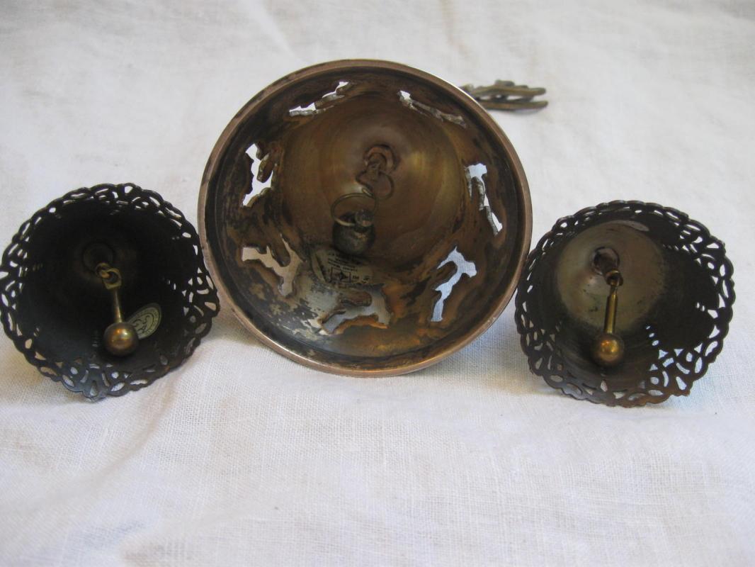 Silverplated Reindeer Filigree Bell + 2 Bell Ornaments International Silver Co.