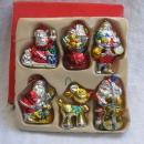 6 Vintage Red Silver Gold Painted Santa Rudolph Hard Plastic Christmas Ornaments