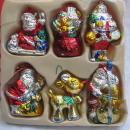 6 Vintage Red Silver Gold Painted Santa Rudolph Hard Plastic Christmas Ornaments