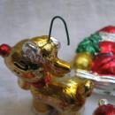 6 Vintage Red Silver Gold Painted Santa Rudolph Hard Plastic Christmas Ornaments
