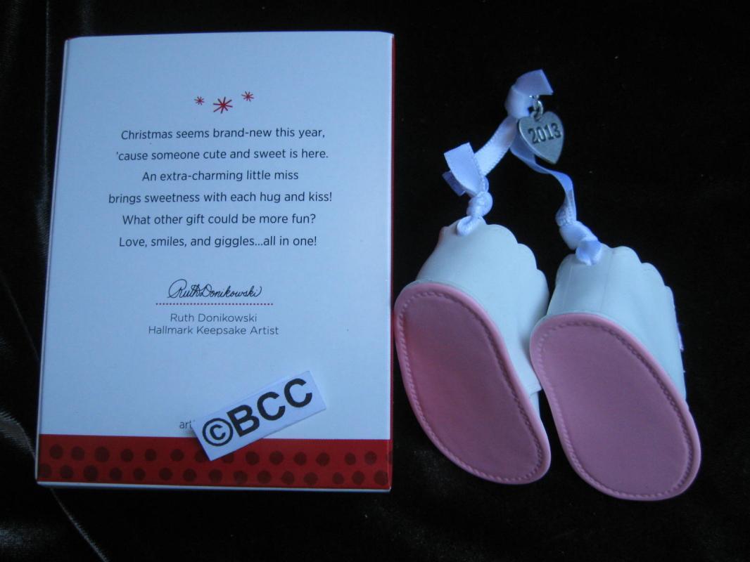 Hallmark 2013 Baby's Baby Girl's First Christmas Pink Booties Christmas Ornament