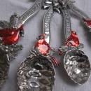 Ganz Set of Four Christmas Red Cardinal Measuring Spoons Happy Holidays