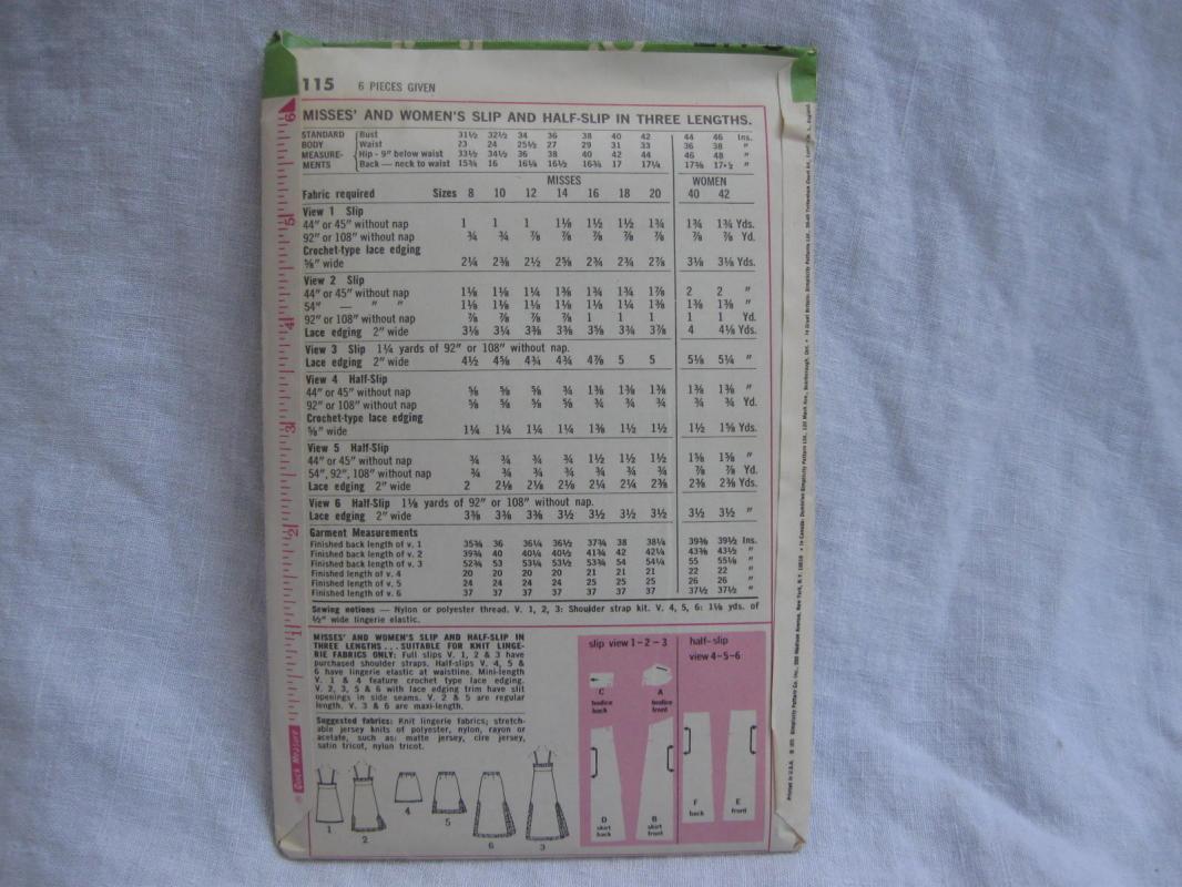 New Vintage Simplicity 9115 Lingerie Slips Sewing Pattern Miss 14