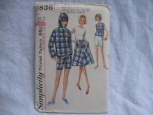 New Vintage Simplicity 5836 Wrap Skirt Short Pullover Shirt Sewing Pattern Miss 10 1960's