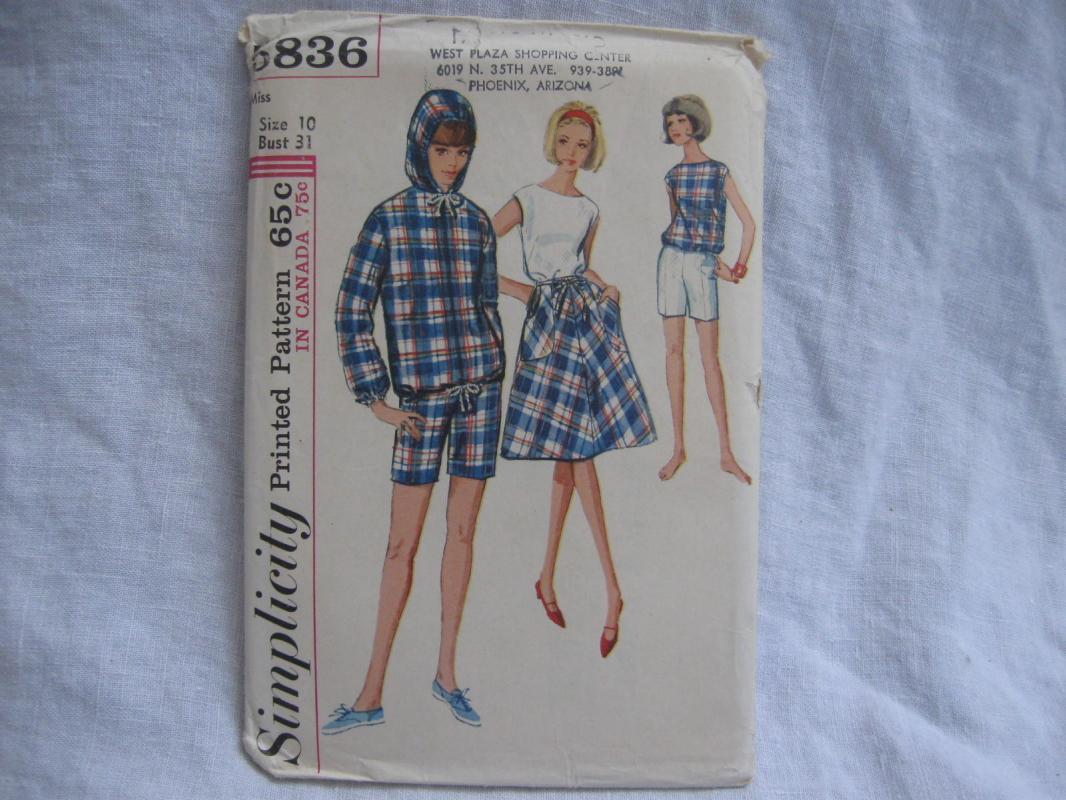 New Vintage Simplicity 5836 Wrap Skirt Short Pullover Shirt Sewing Pattern Miss 10 1960's