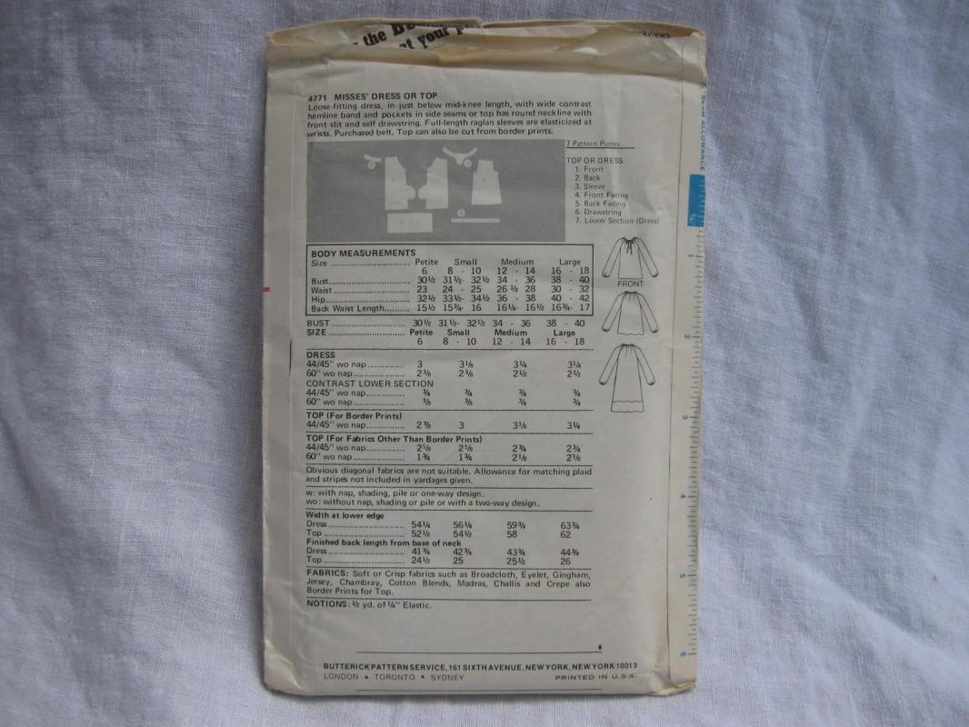 New Vintage Butterick 4771 Fast & Easy Misses' Dress or Top Sewing Pattern Misses' Medium