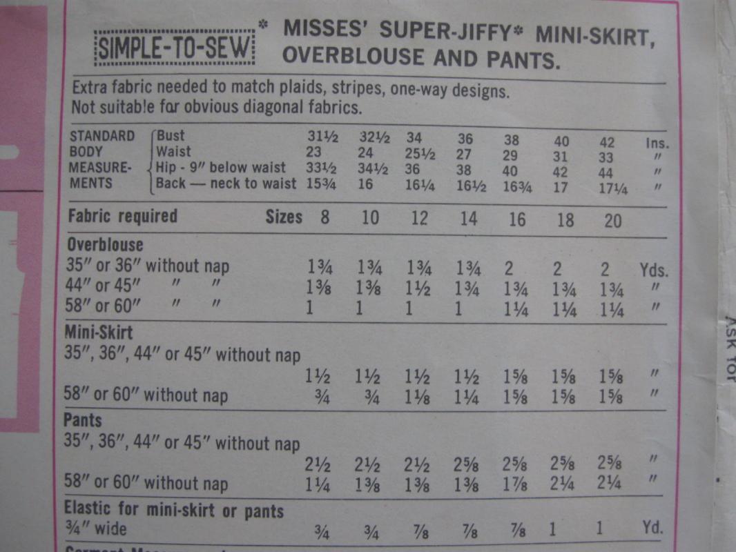 New Vintage Simplicity 8830 Super Jiffy Mini Skirt, Overblouse & Pants Sewing Pattern Misses' 12 1970