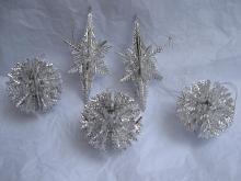 5 Vintage Silver Plastic Snowflakes In 2 Different Shapes or Styles Christmas Ornaments