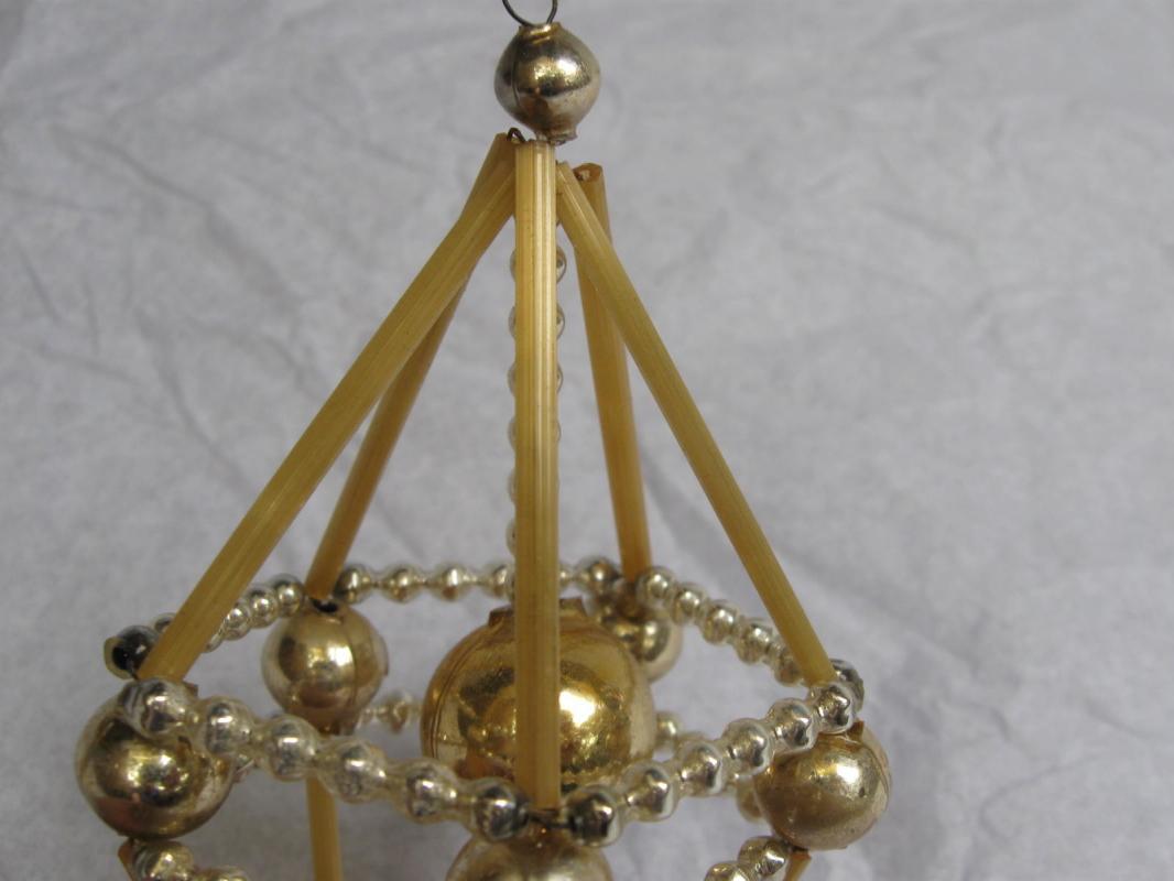 3D Atomic Mercury Glass Beaded Wire Silver Gold Christmas Ornament Figural Kite