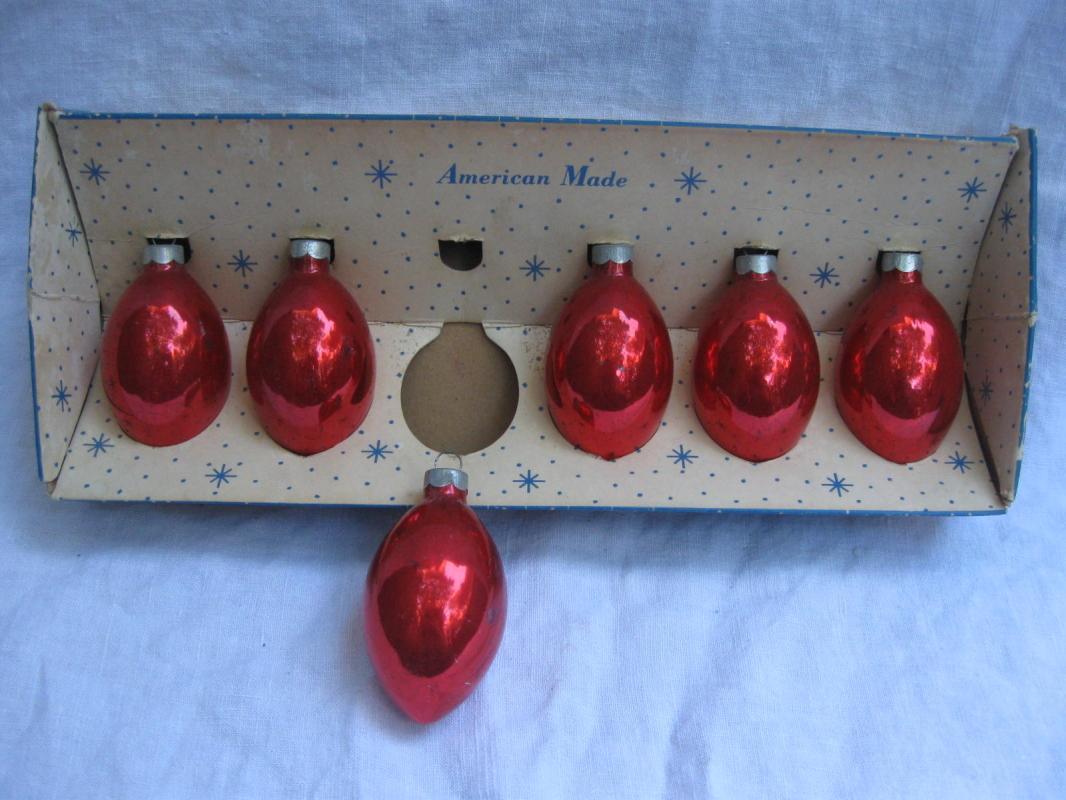 Set Of 6 Red Glass Teardrop Paragon USA Christmas Tree Ornaments