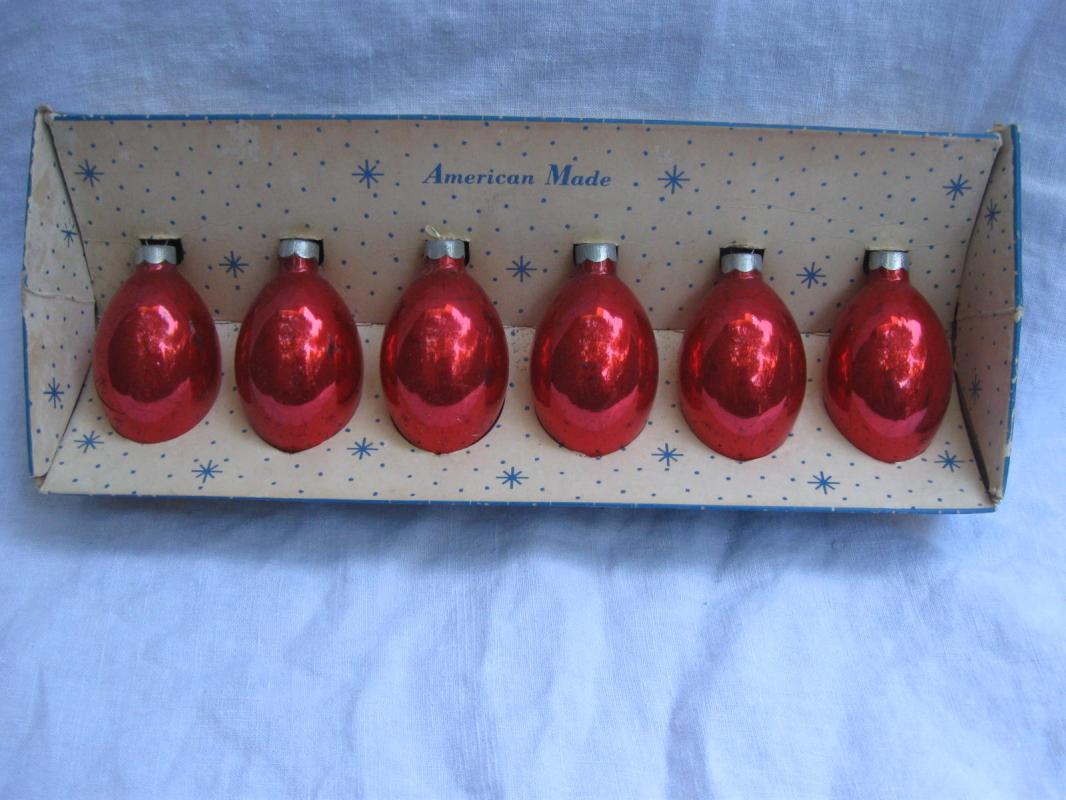 Set Of 6 Red Glass Teardrop Paragon USA Christmas Tree Ornaments