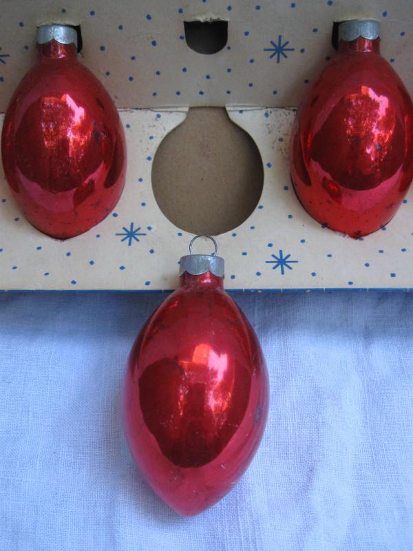 Set Of 6 Red Glass Teardrop Paragon USA Christmas Tree Ornaments