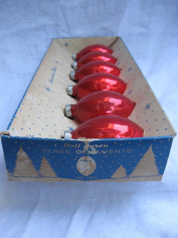 Set Of 6 Red Glass Teardrop Paragon USA Christmas Tree Ornaments