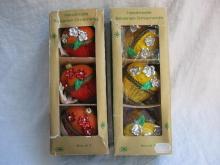 6 Vintage Orange & Lemon Yellow Christmas Fruit Basket Ornaments In Orignal Boxes
