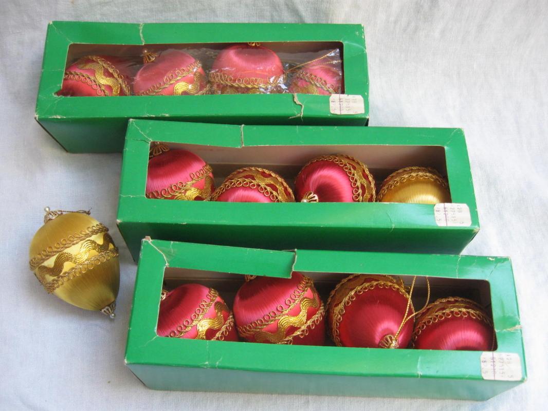 13 Vintage Pink & Gold Satin Teardrop Christmas Ornaments