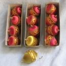 13 Vintage Pink & Gold Satin Teardrop Christmas Ornaments