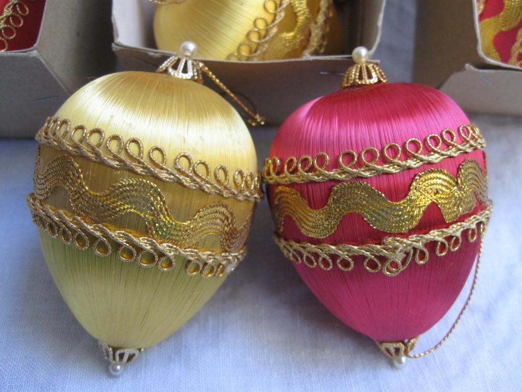 13 Vintage Pink & Gold Satin Teardrop Christmas Ornaments