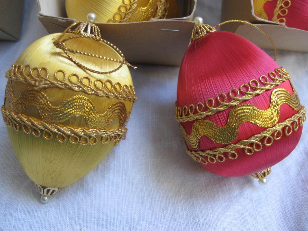 13 Vintage Pink & Gold Satin Teardrop Christmas Ornaments