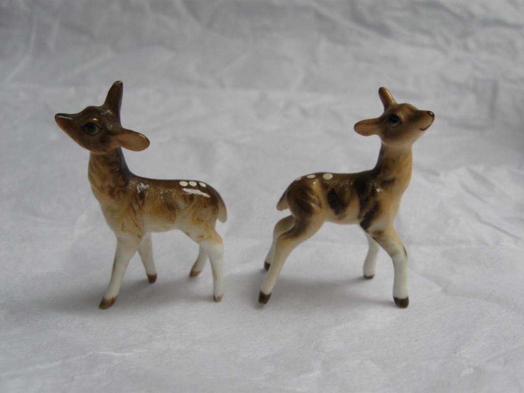 Two 2 Porcelain Fawn Baby Deer Miniature Figurines