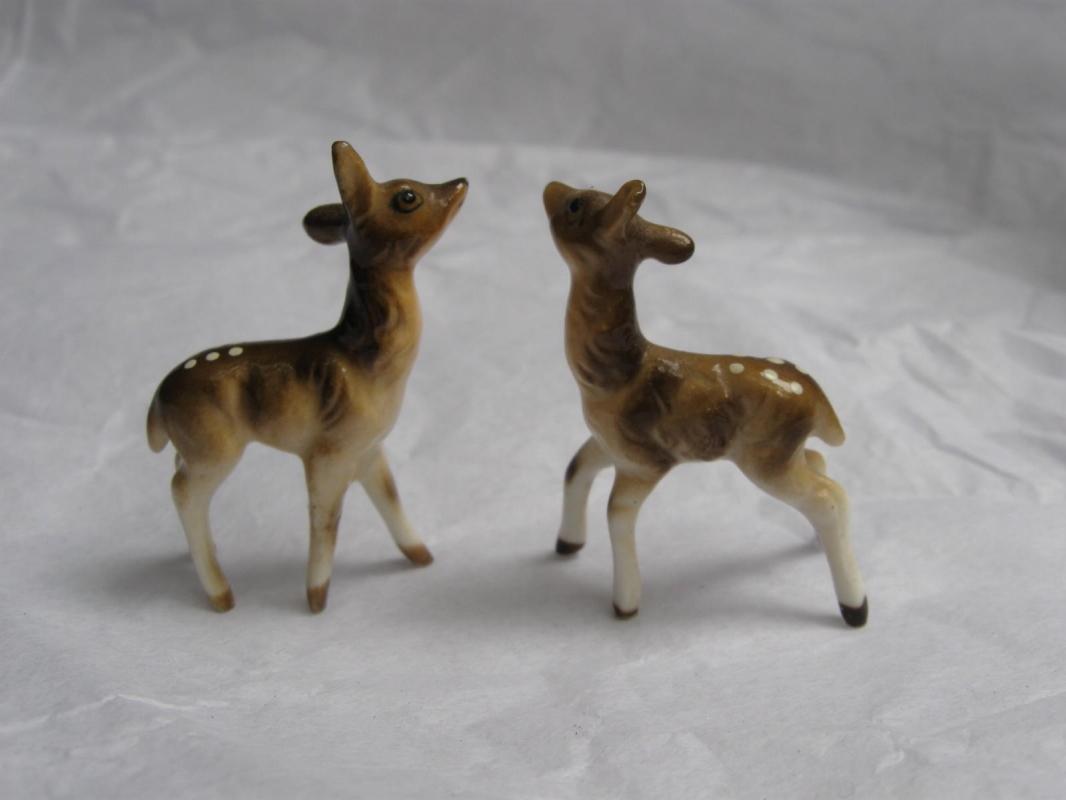 Two 2 Porcelain Fawn Baby Deer Miniature Figurines