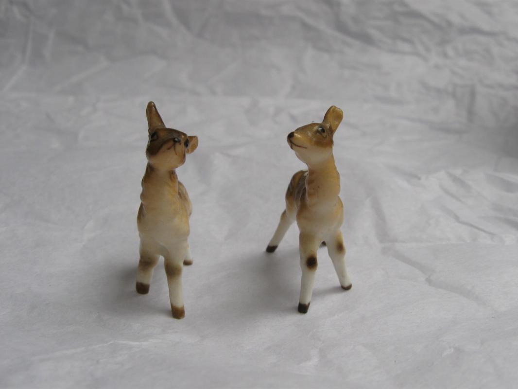 Two 2 Porcelain Fawn Baby Deer Miniature Figurines