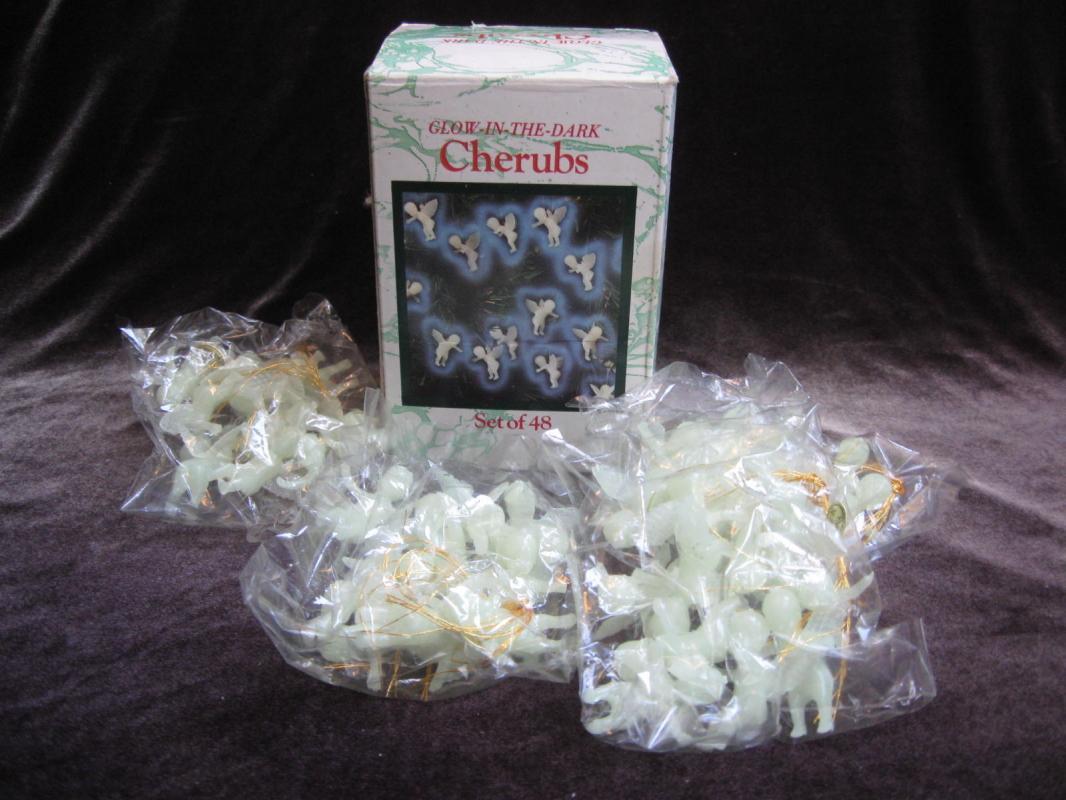 48 Luminous Glow In The Dark Cherubs Vintage Angels Feather Christmas Tree Ornaments In Original Box
