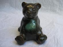 Vintage McMaster Canada Bear Figurine Ceramic Pottery Green Brown