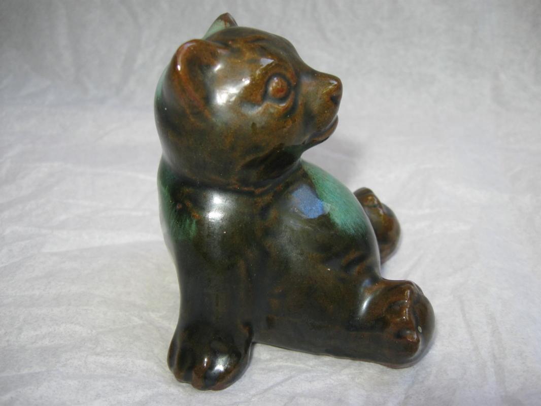 Vintage McMaster Canada Bear Figurine Ceramic Pottery Green Brown