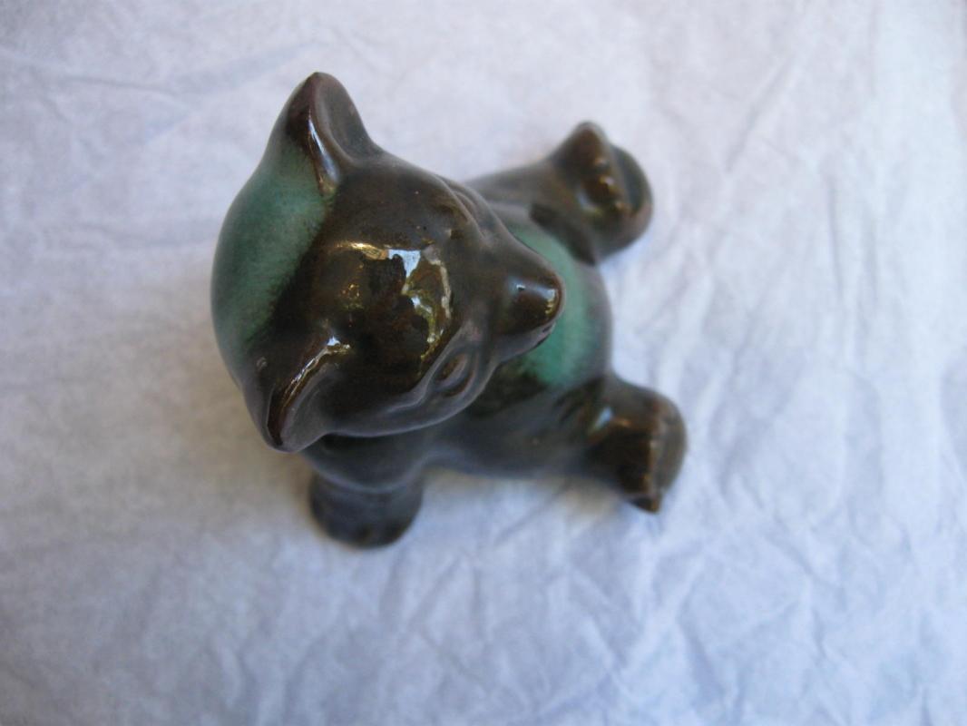 Vintage McMaster Canada Bear Figurine Ceramic Pottery Green Brown