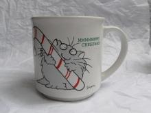 Vintage Grey Cat & Candy Cane MMMMMerry Merry Christmas Mug By Sandra Boynton