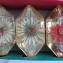 Vintage Christmas Jewelbrite Poinsettia Plastic Ornaments Diorama Hexagon In Original Box