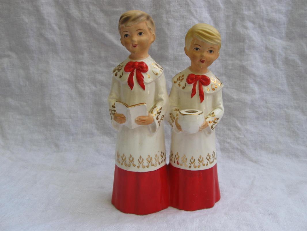 Vintage Christmas Choir Boys With Dirty Faces Candle Holder Carolers Schmid Bros