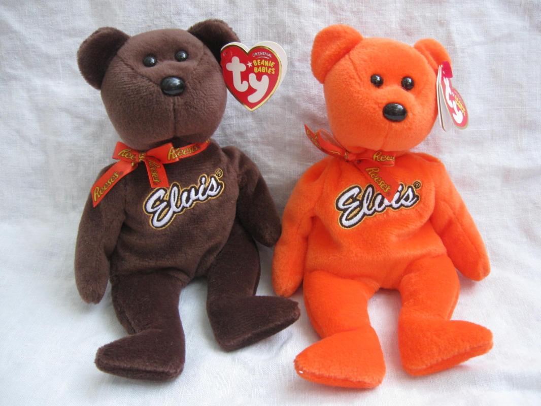 2 Ty Coco Presley Elvis Presley Orange & Brown Retired Beanie Baby Bear Reese's Candy