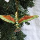 2 Humingbird Xmas Ornaments Glass Hand Blown With Bells & Metal Bird Moving Tail