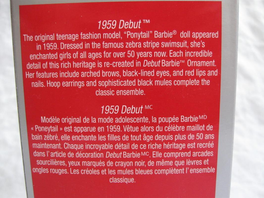 Carlton 2013 Swimsuit 1959 Debut Barbie Christmas Ornament