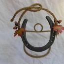 Fancy Metal Horseshoe Wine or Bottle Holder Rack Western Acorns Oak Leaves Rope